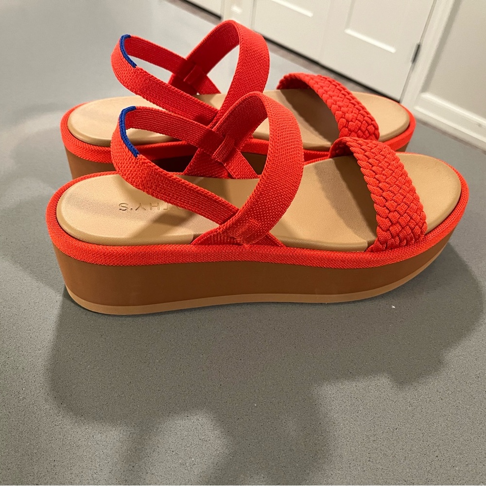Rothy's The Lightweight Platform Wedge Sandals Red Hot Woven-Size 10-NWT - Picture 6 of 9